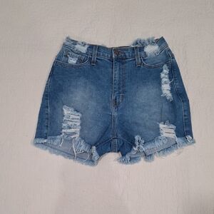 Vibrant Women's Blue Distressed Jean Shorts